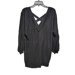 Open Edit Womens Sweater Dress Black Stretch V Neck Long Sleeve Knit